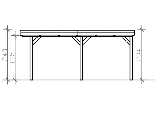 Technische Zeichnung eines Carports mit Höhenangaben