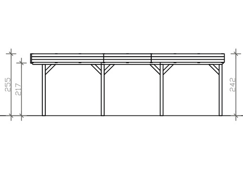 Technische Zeichnung eines Holzcarports mit Maßangaben