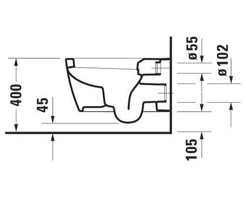 Technische Zeichnung einer Toilette mit Maßangaben