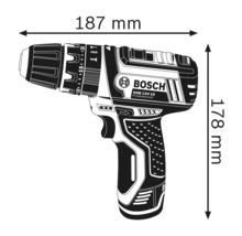 Bosch Akku-Bohrschrauber GSB 12V-15 Professional mit Maßangaben