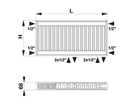 Dimensionsdarstellung eines Heizkörpers
