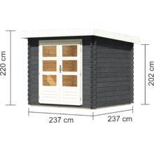 Gartenhaus aus Holz mit Tür und Maßangaben