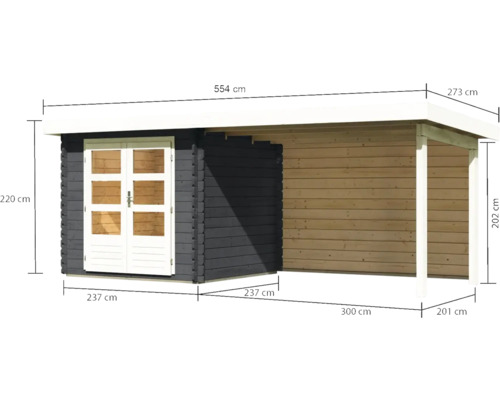 Holzgartenhaus mit Maßen.
