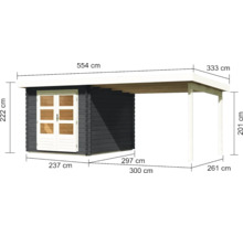 Abmessungen eines Gartenhauses mit Anbau