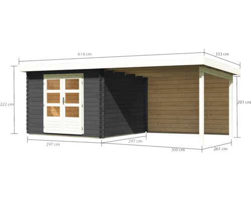 Abmessungen eines Gartenhauses mit Überdachung