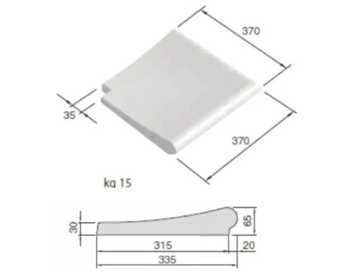 Technische Zeichnung eines Beckenrandsteins mit Maßangaben