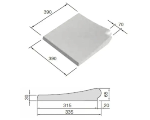 Technische Zeichnung einer Palisadenplatte mit Maßangaben
