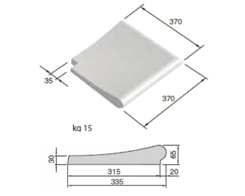 Technische Zeichnung einer Beckenrandfliese mit Maßangaben