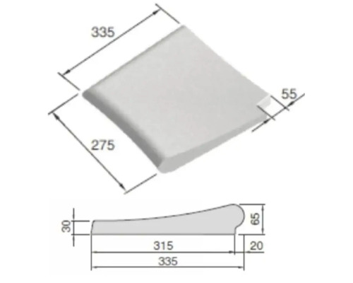Abbildung eines Beckenrandsteins mit Maßangaben