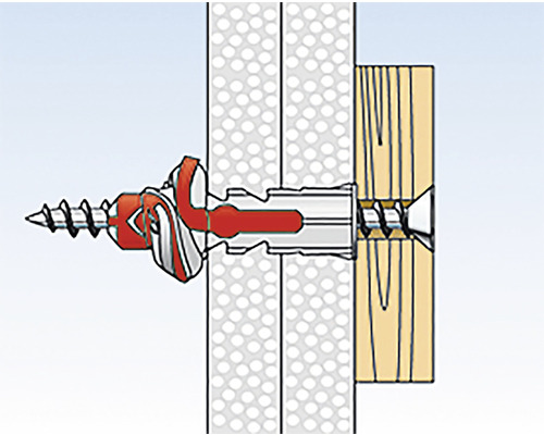 Illustration einer Gipskartondübelbefestigung in einer Wand