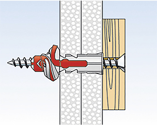 Illustration einer Hohlraumdübel-Befestigung in einer Wand