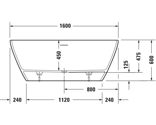 Technische Zeichnung einer Badewanne mit Maßangaben
