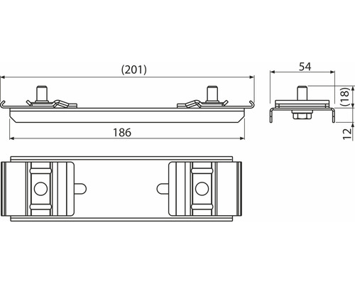 Technische Zeichnung einer Montagevorrichtung mit Maßangaben