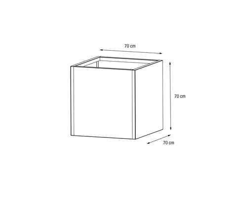 Quadratischer Waschtischunterschrank mit den Maßen 70 mal 70 mal 70 Zentimeter.