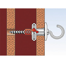 Illustration einer Hohlraumdübelbefestigung mit Schraube und Haken in einer Wand