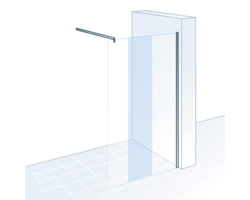 Duschabtrennung mit Stabilisationsstange und Wandprofil