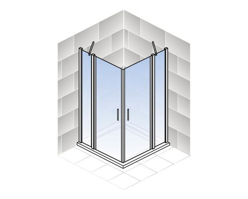 Eckdusche mit Glastüren in einem Badezimmer