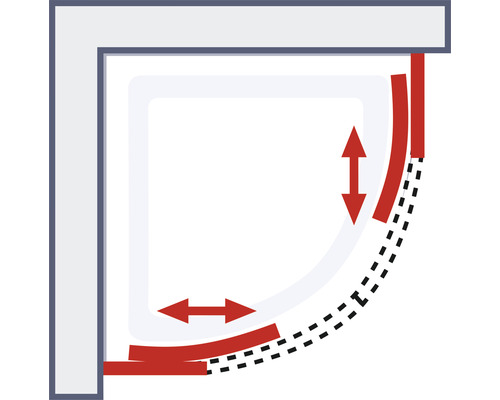 Schematische Darstellung einer Dusche mit Anpassungsbereich