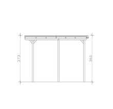Technische Zeichnung eines Holzcarports mit Maßangaben