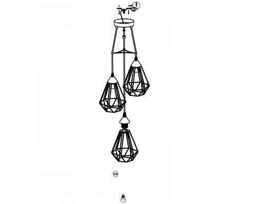 Hängelampe mit drei Lampenschirmen in geometrischem Design