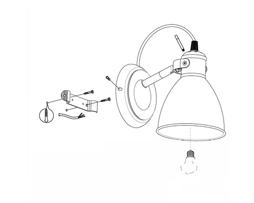 Montageanleitung für eine Wandleuchte mit Montagematerial und Leuchtmittel
