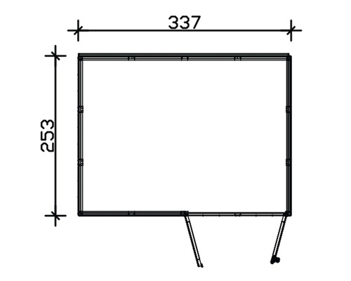 Technische Zeichnung einer Überdachung mit den Maßen 337 x 253 Zentimeter