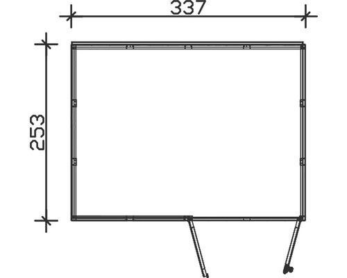 Technische Zeichnung eines Containers mit den Maßen 337 x 253 Zentimeter.