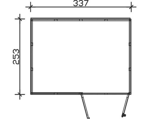 Technische Zeichnung eines Rahmens mit Maßangaben 337 und 253