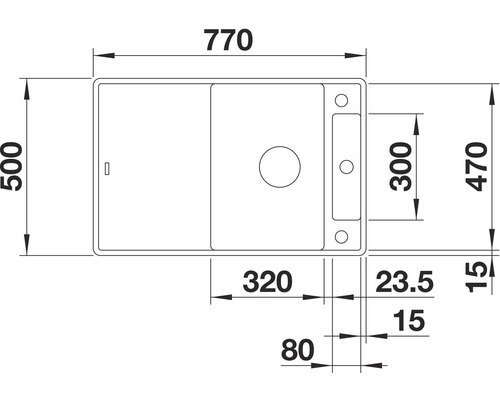 Technische Zeichnung einer Spüle mit Maßen