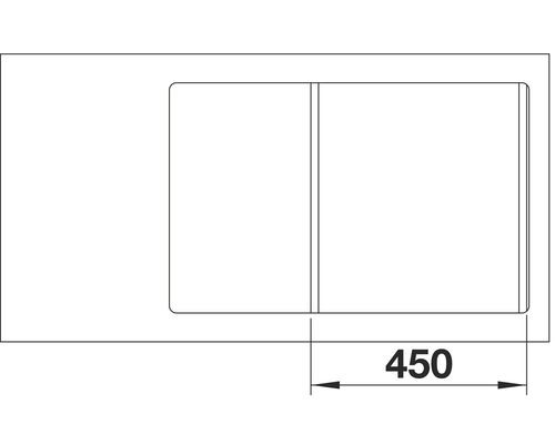 Technische Zeichnung eines Waschbeckens mit Maßangabe 450