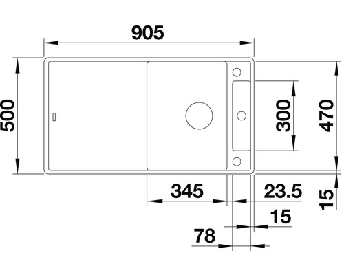 Technische Zeichnung einer Küchenspüle mit Maßangaben