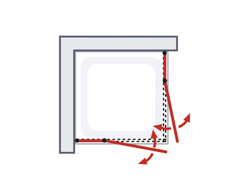 Illustration einer Duschkabinentür mit Schwenkmechanismus