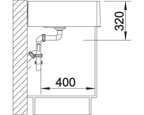 Technische Zeichnung eines Waschbeckens mit Abmessungen 320 und 400.