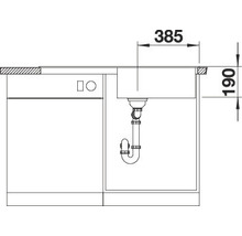 Technische Zeichnung eines Spülbeckens mit Abmessungen 385 und 190.