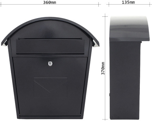 Briefkasten mit den Maßen 360 mm x 370 mm x 135 mm.