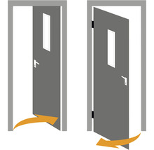 Pendeltür mit Fensterausschnitt und Richtungspfeil