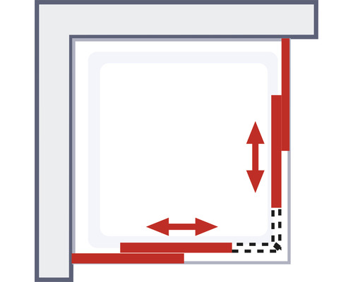 Darstellung der variablen Verstellbereiche einer Duschkabine
