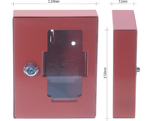 Feuerlöscherkasten aus Metall mit Schloss, Abmessungen 120 x 150 x 32 Millimeter
