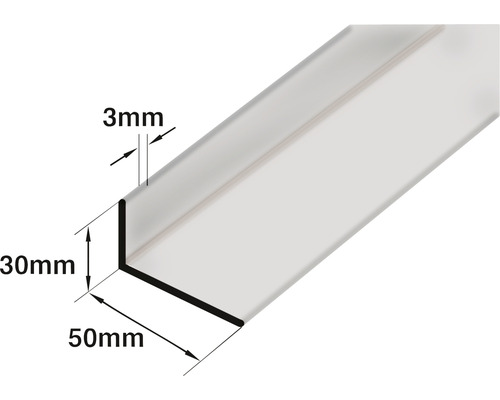 Winkelprofil mit den Maßen 30 Millimeter mal 50 Millimeter und einer Materialstärke von 3 Millimetern