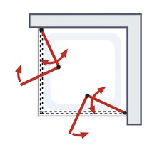 Illustration eines Duschabtrennungssystems mit schwenkbaren Elementen