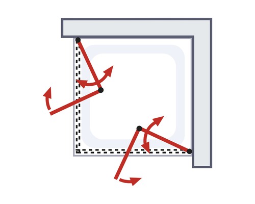 Illustration einer Duschkabine mit Schwenkmechanismus