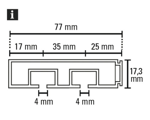 Technische Zeichnung eines Profils mit Maßangaben in Millimetern