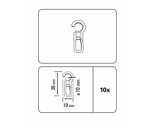 Zehn Stück Universalhaken mit den Maßen 38 mal 10 Millimeter