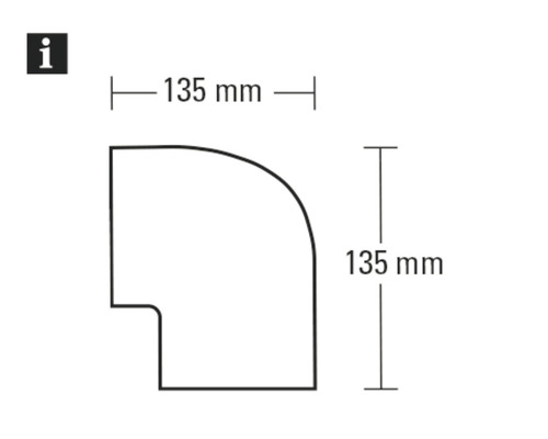 Technische Zeichnung eines Eckprofils mit den Maßen 135 mm x 135 mm.