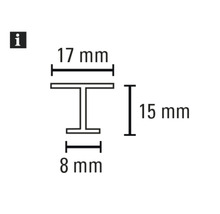 Technische Zeichnung eines T-Profils mit den Maßen 17 mm, 15 mm und 8 mm.