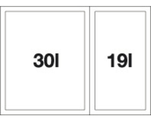 Abbildung von zwei Behältern mit einem Fassungsvermögen von 30 Liter und 19 Liter