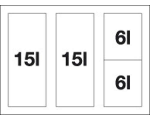 Übersicht verschiedener Behältergrößen: zwei mit 15 Litern und zwei mit 6 Litern