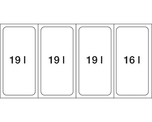 Vier Behälter mit Füllmengen von 19 Liter, 19 Liter, 19 Liter und 16 Liter