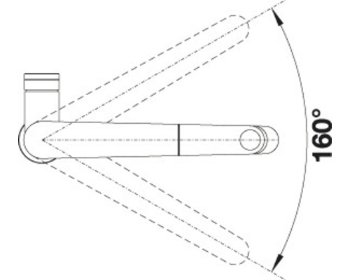 Diagramm einer Armatur mit einem Schwenkbereich von 160 Grad
