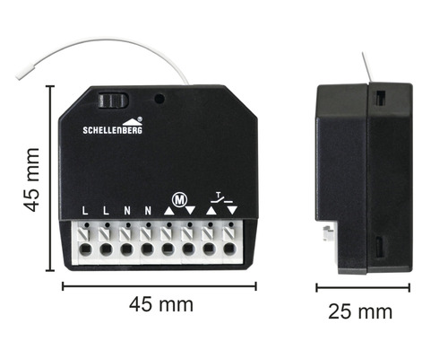 Schellenberg Funk-Aktor mit den Maßen 45 x 45 x 25 Millimeter